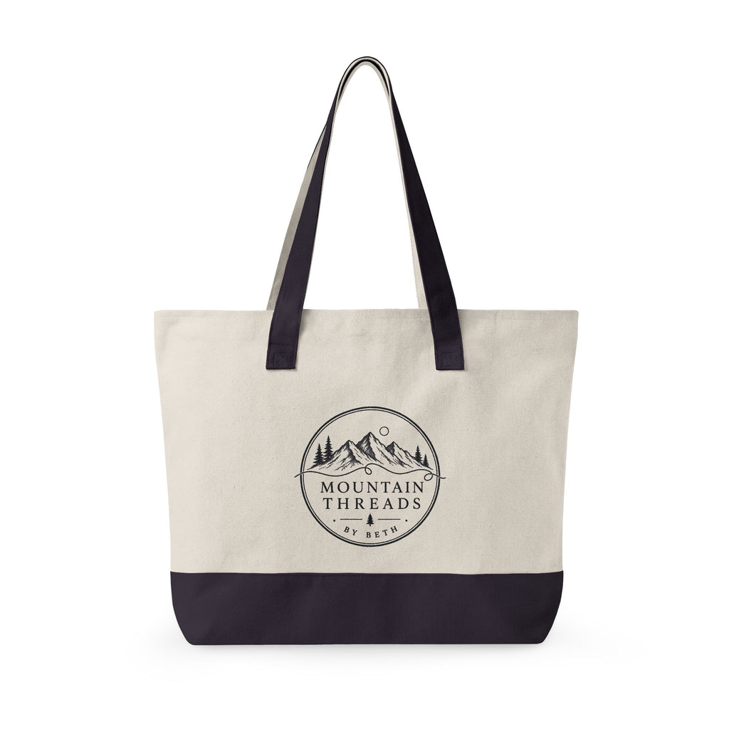Canvas Tote Bag — Mountain Adventure Zip Tote with Sunrise Peak Design