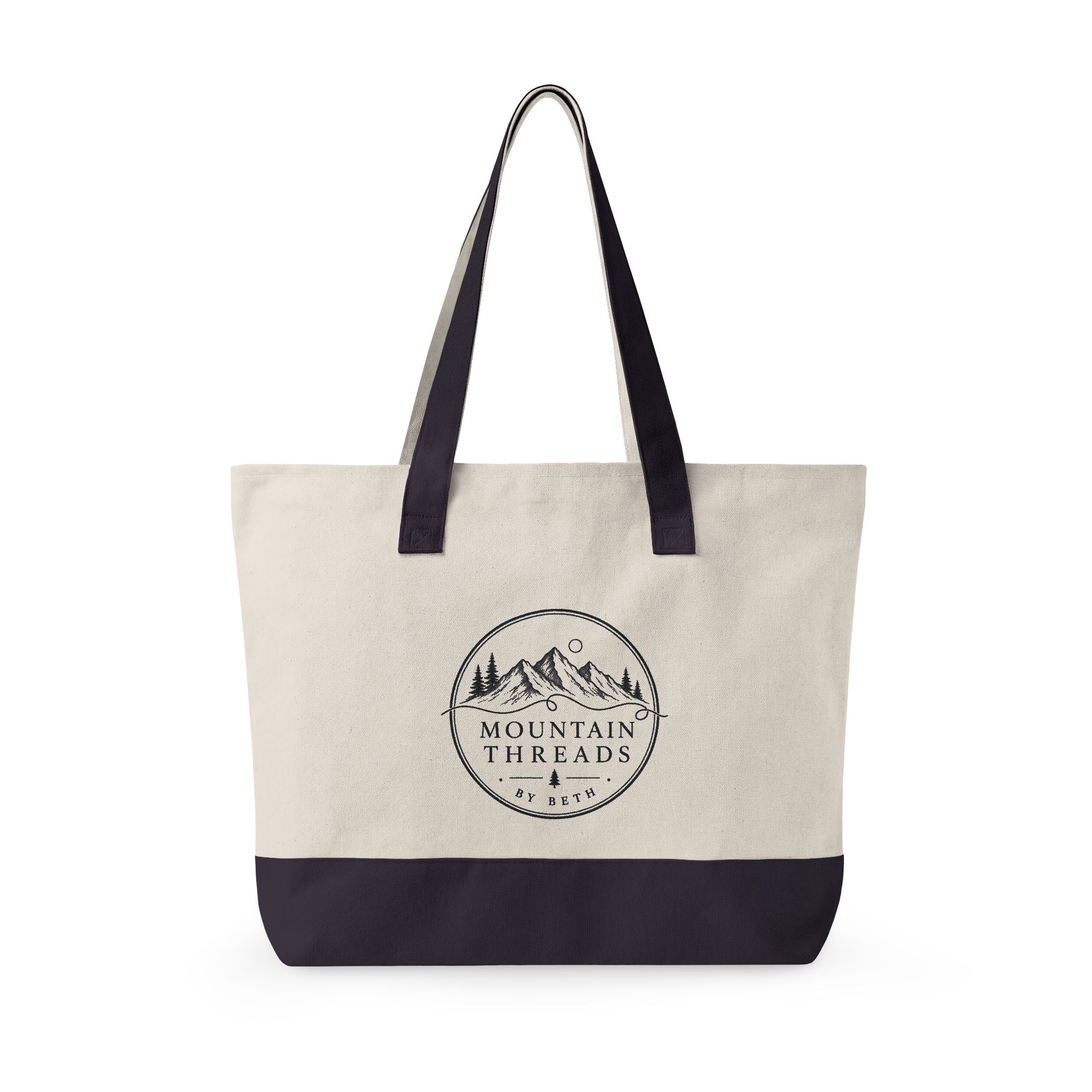 Canvas Tote Bag — Mountain Adventure Zip Tote with Sunrise Peak Design