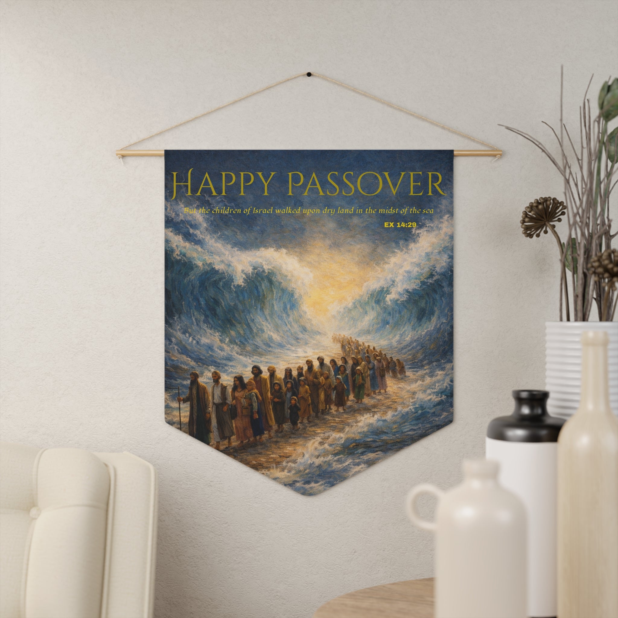 Happy Passover Pennant | Exodus Parting of the Red Sea Wall Banner