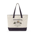 Canvas Tote Bag — Mountain Adventure Zip Tote with Sunrise Peak Design