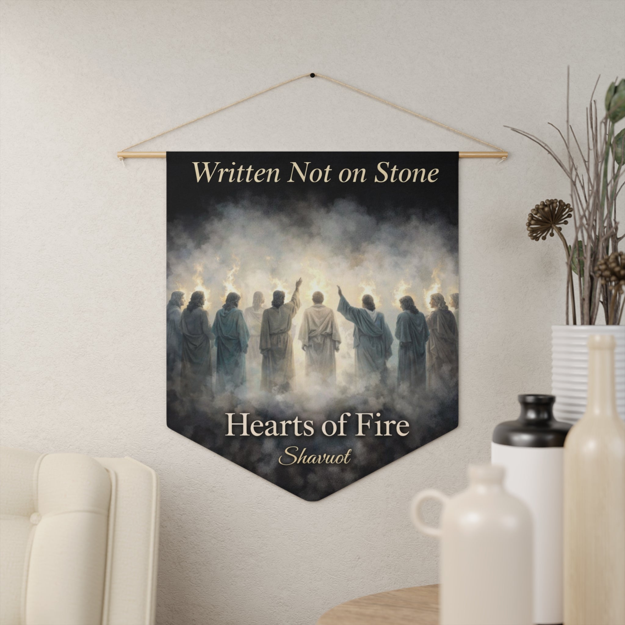 Written Not on Stone, Hearts of Fire | Shavuot Wall Pennant