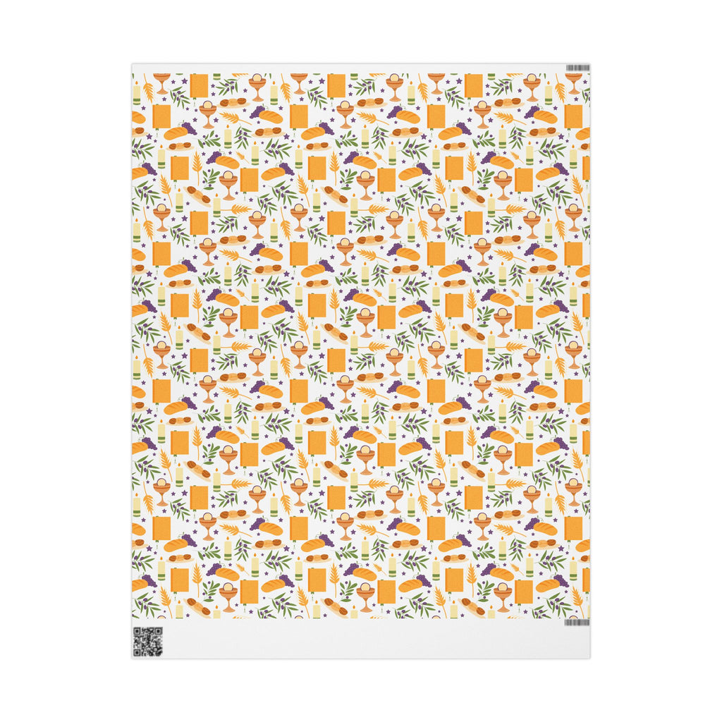Shabbat Blessings Wrapping Paper | Wheat, Grapes, Challah & Candle Judaica Gift Wrap