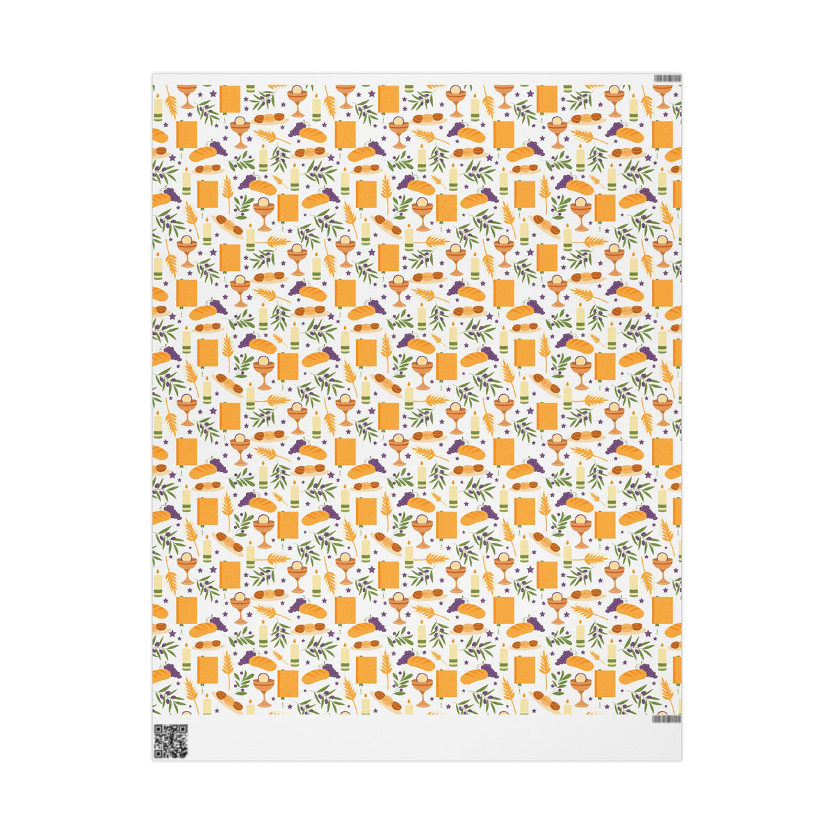 Shabbat Blessings Wrapping Paper | Wheat, Grapes, Challah & Candle Judaica Gift Wrap