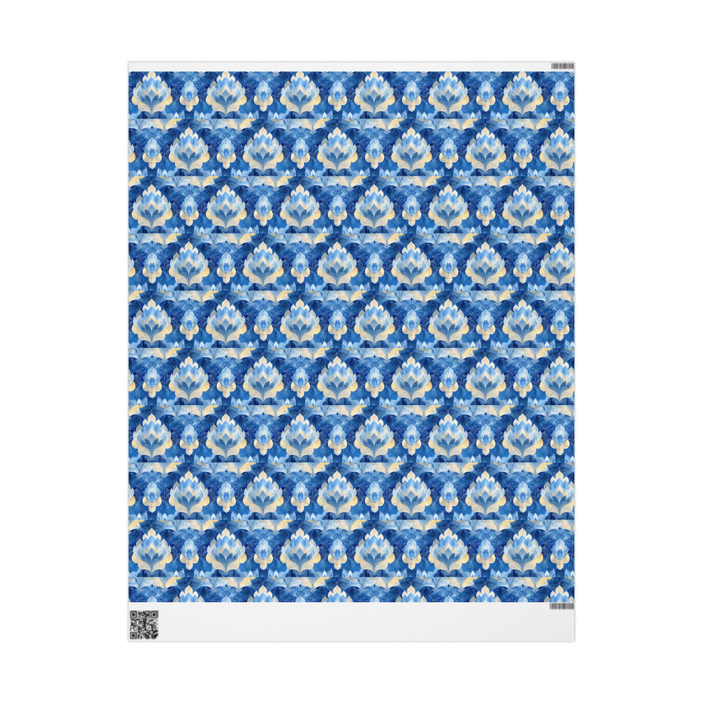 Blue & Gold Floral Wrapping Paper  |  Elegant Judaica Gift Wrap