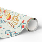 Hanukkah Wrapping Paper - Cream Judaica Gift Wrap with Menorahs & Olive Branches