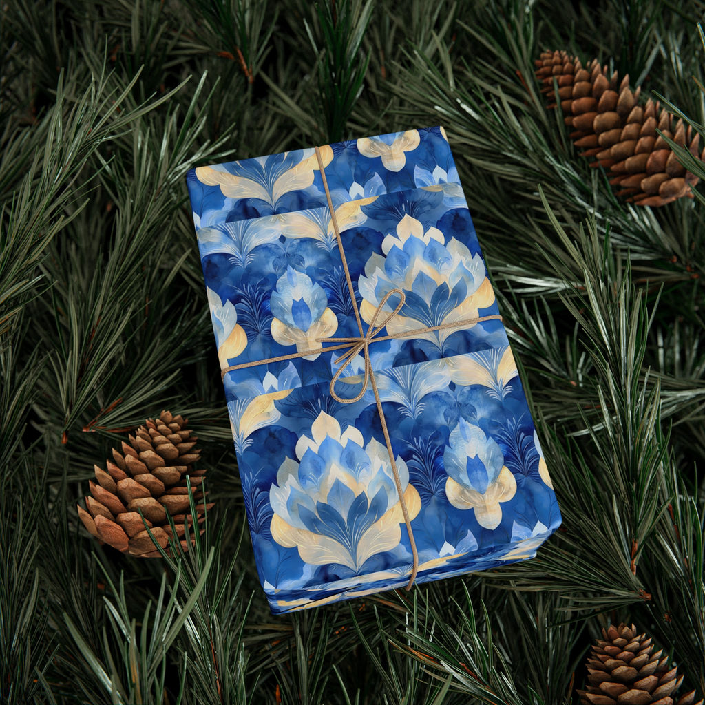Blue & Gold Floral Wrapping Paper  |  Elegant Judaica Gift Wrap