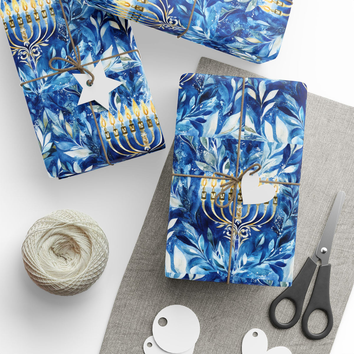 Menorah Blue Marble Swirl Wrapping Paper