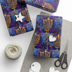 Menorah Gift Wrap in Purple & Gold |  Festival of Lights Gift Supplies