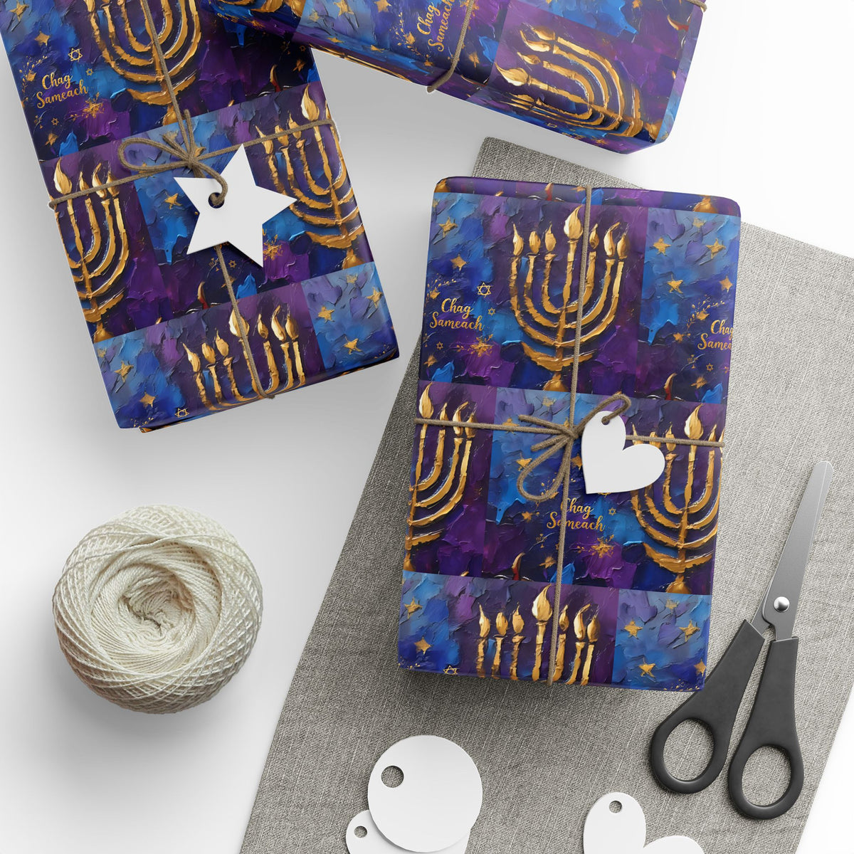 Menorah Gift Wrap in Purple & Gold |  Festival of Lights Gift Supplies