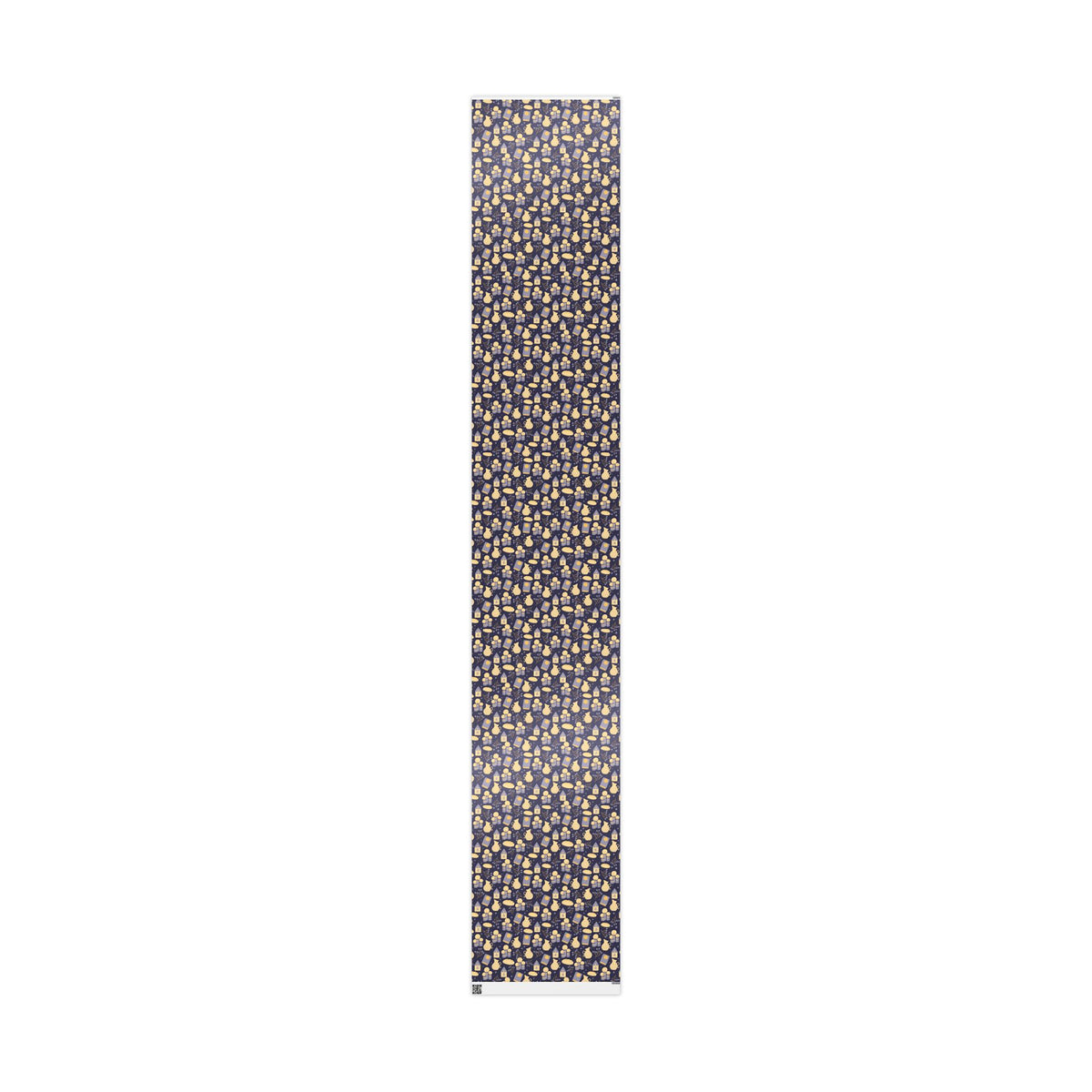 Shabbat Wrapping Paper | Elegant Navy & Gold Judaica Gift Wrap with Candles, Challah, Stars |
