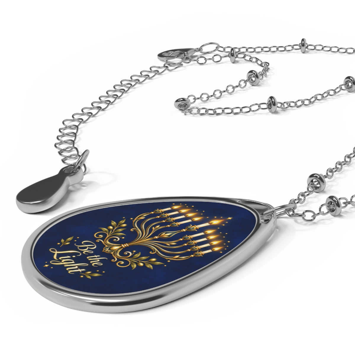 Be the Light Hanukkah Necklace | Blue and Gold Hanukkiah Pendant
