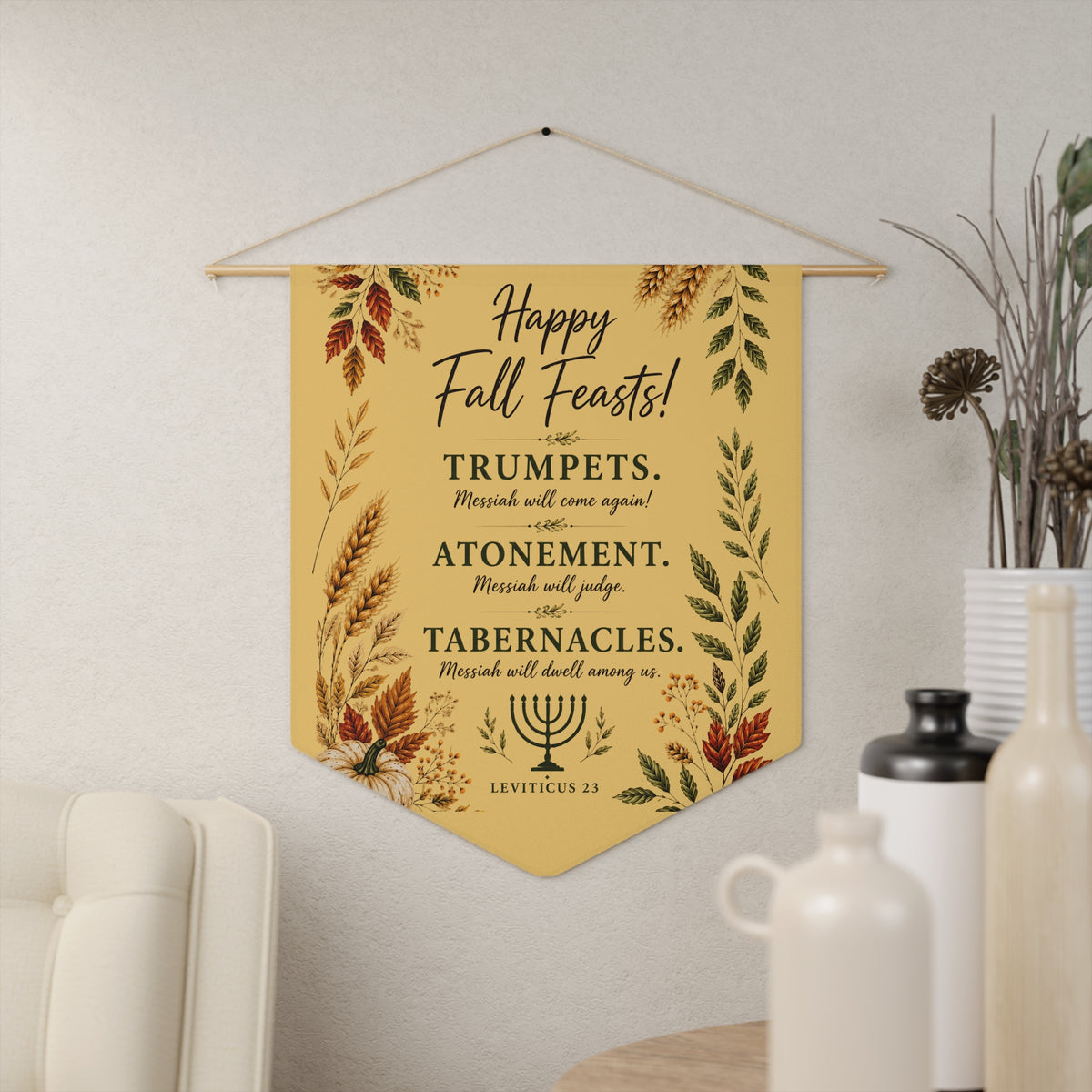 Happy Fall Feasts Pennant | Yom Teruah, Yom Kippur & Sukkot Wall Decor | Leviticus 23