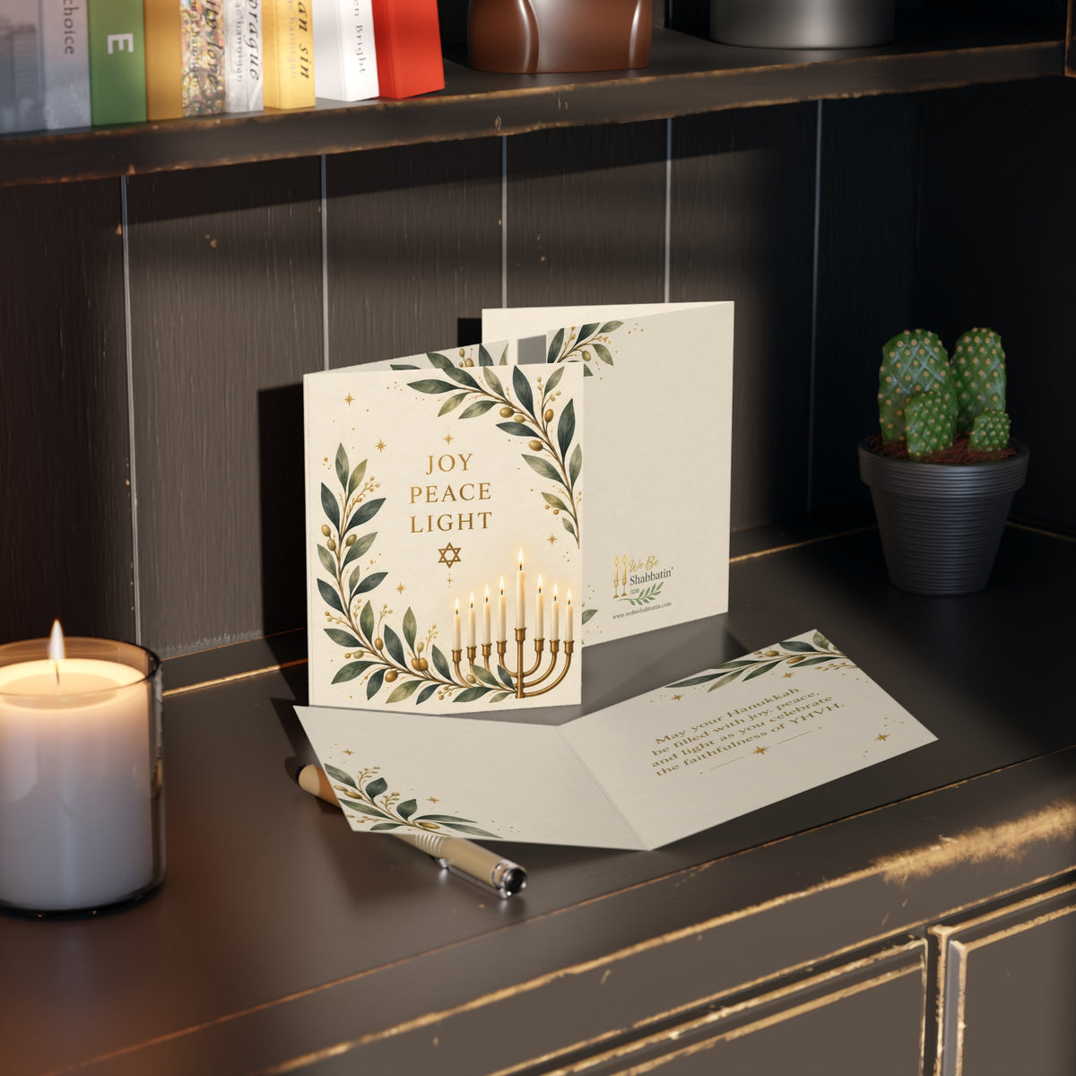 Joy Peace Light Hanukkah Card | Festival of Lights Greeting Card | Faith-Based Hanukkah Cards (8, 16, and 24 pcs)