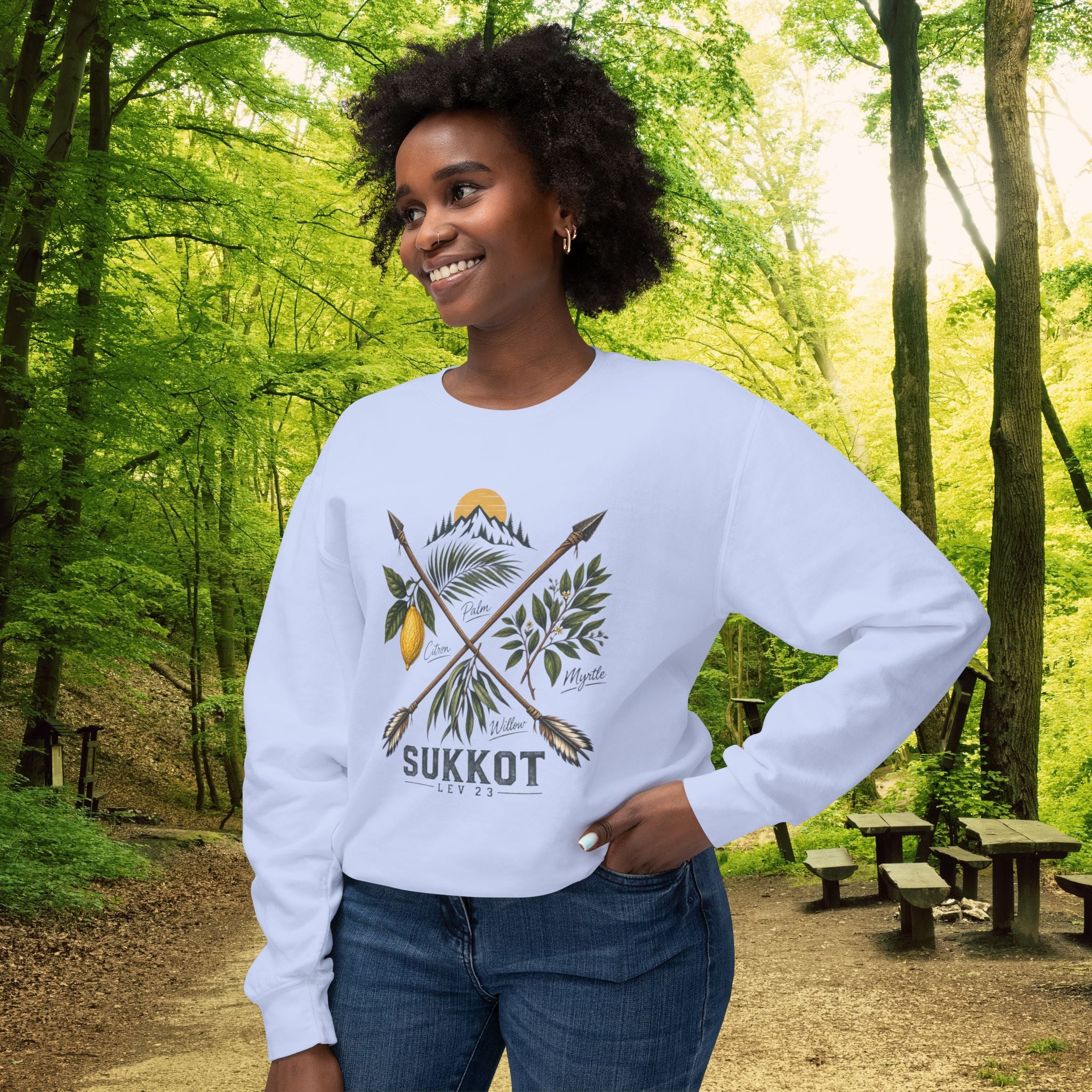 Sukkot Four Species Sweatshirt | Biblical Feast Day Outdoor Crewneck | Arba Minim Lev 23