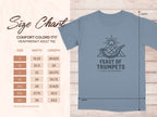 Comfort Colors 1717 size chart with width and length measurements.
