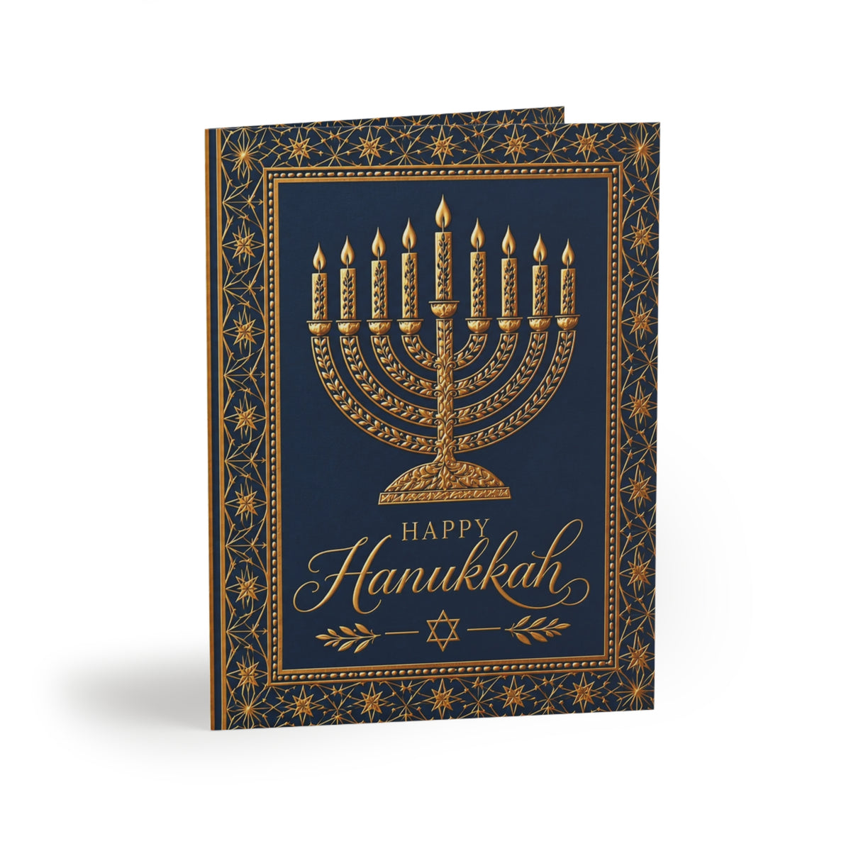 Luxury Hanukkah Card | Navy & Gold Menorah Greeting Card | Festival of Lights (8, 16, and 24 pcs)