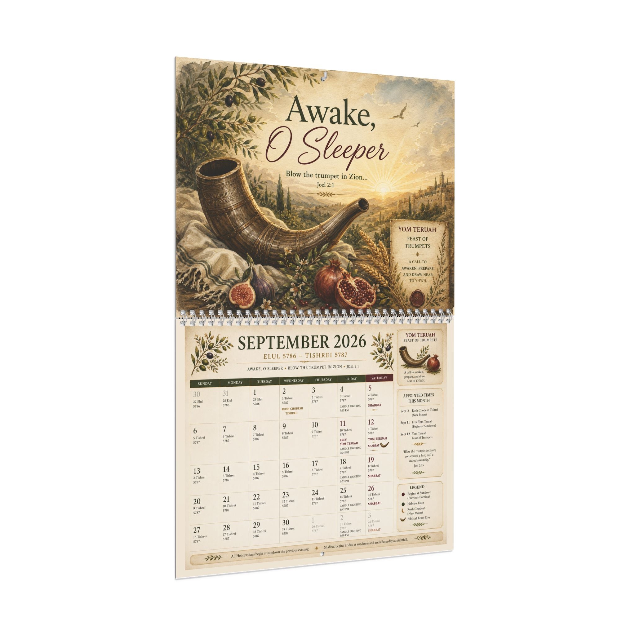 Biblical Hebrew Calendar 2026–2027 | Appointed Times & Feast Days Wall Calendar