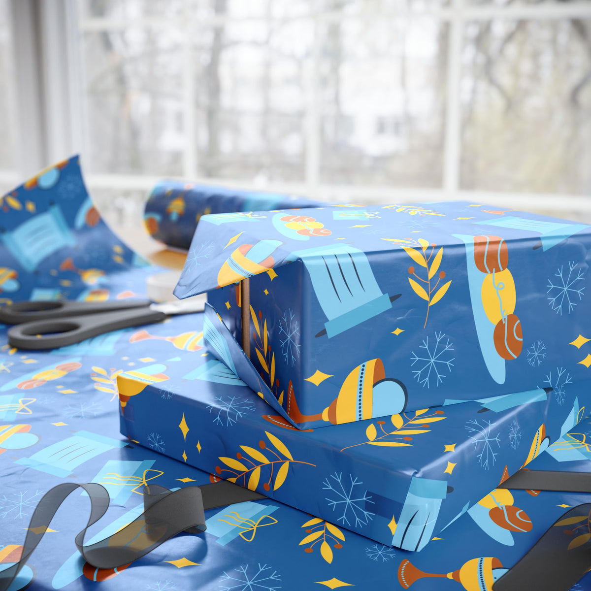 Gift Wrap with Scrolls, Challah, & Olive Branches | Judaica Wrapping Paper