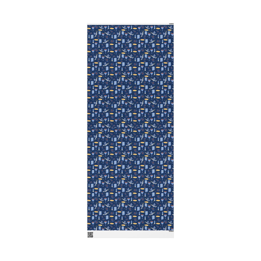 Judaica Gift Wrap with Challah, Kiddush Cup, Doves & Olive Branches