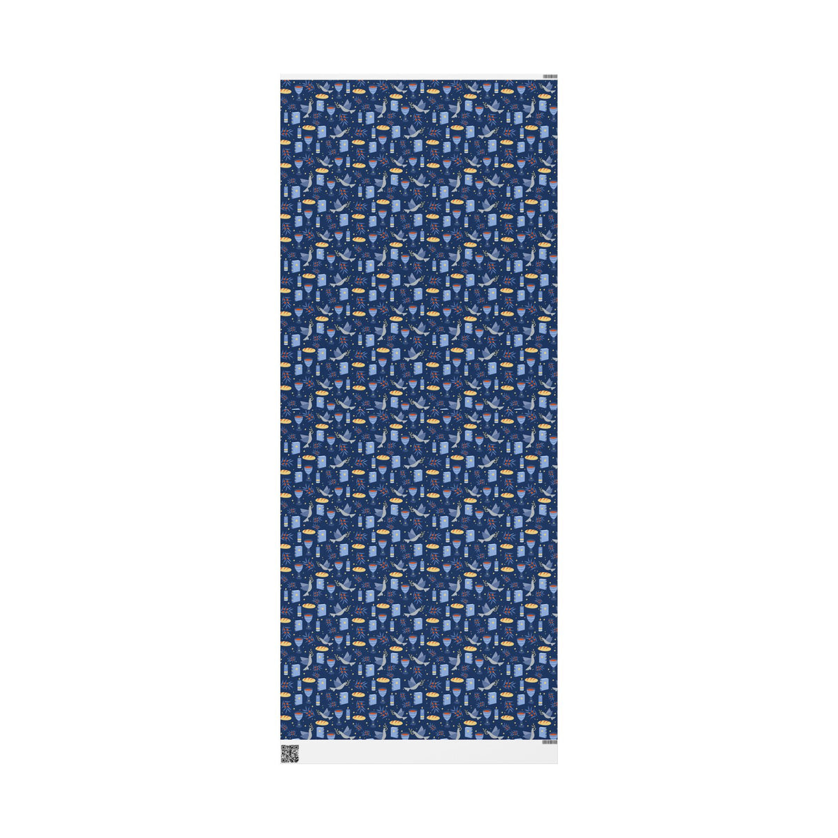 Judaica Gift Wrap with Challah, Kiddush Cup, Doves & Olive Branches