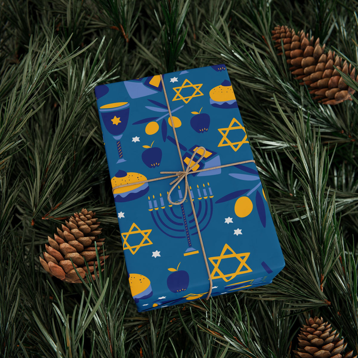 Hanukkah Wrapping Paper - Blue Gift Wrap with Menorahs