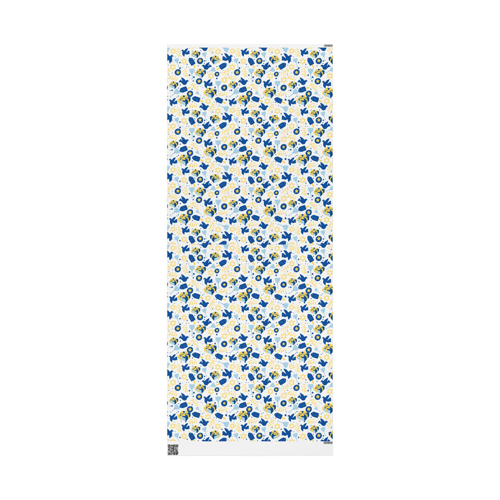 Blue Dove & Star of David Gift Wrap with Olive Branches and Dreidels
