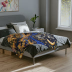 Light the Night Hanukkah Blanket – Navy & Gold Festival of Lights Velveteen Throw | Jerusalem-Inspired Menorah Gift