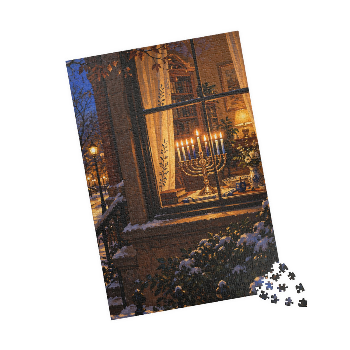 Hanukkah Puzzle for Adults – Glowing Hanukkiah Window Oil Painting Puzzle | 110–1014 Pieces