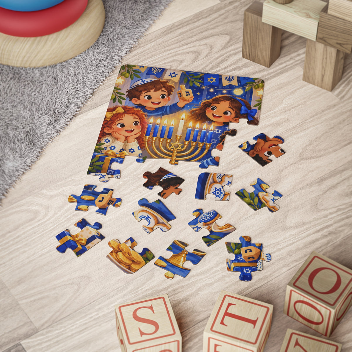 Hanukkah Puzzle for Kids – 30-Piece Menorah, Dreidel & Festival of Lights Puzzle