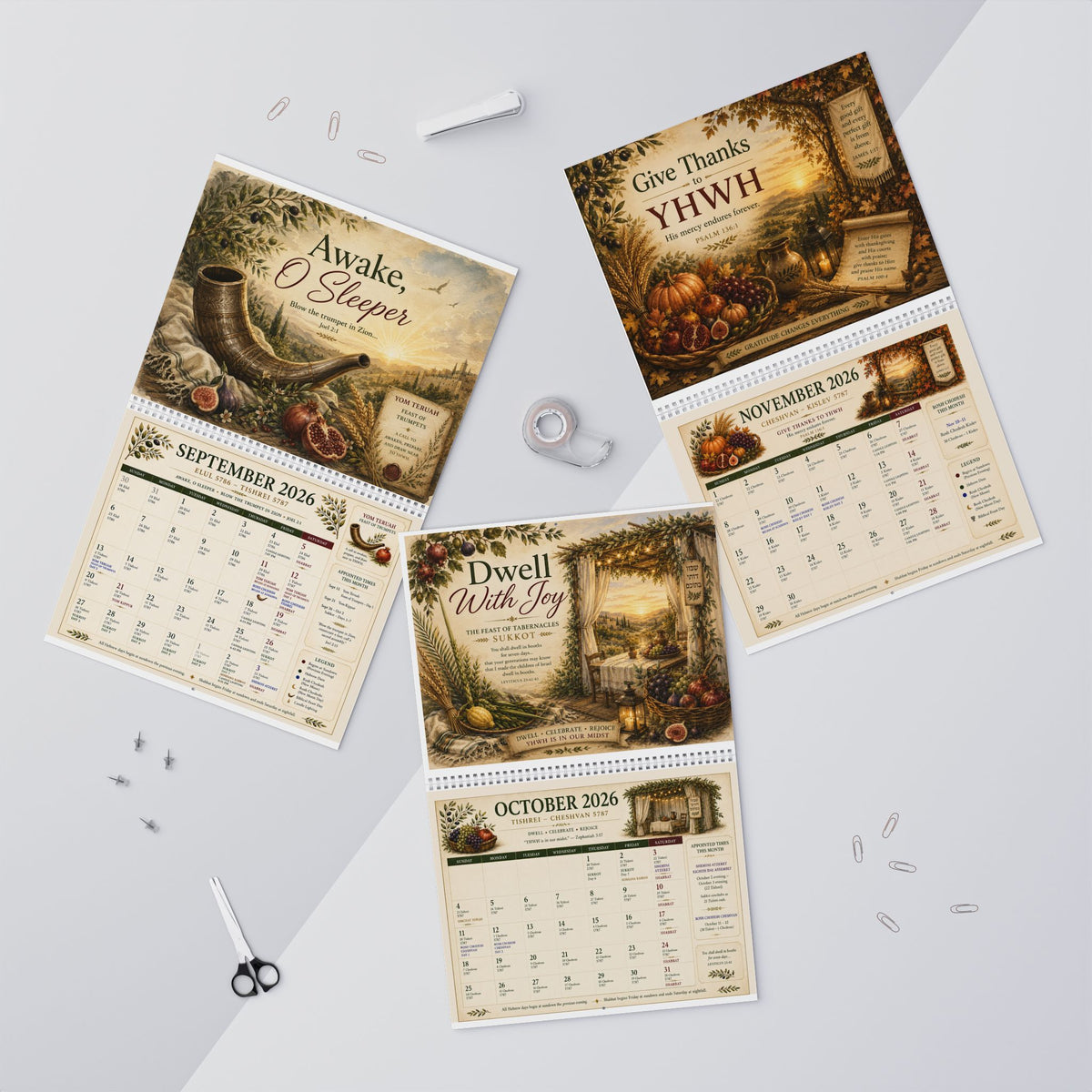 Biblical Hebrew Calendar 2026–2027 | Appointed Times & Feast Days Wall Calendar