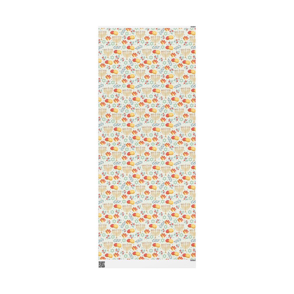 Hanukkah Wrapping Paper - Cream Judaica Gift Wrap with Menorahs & Olive Branches