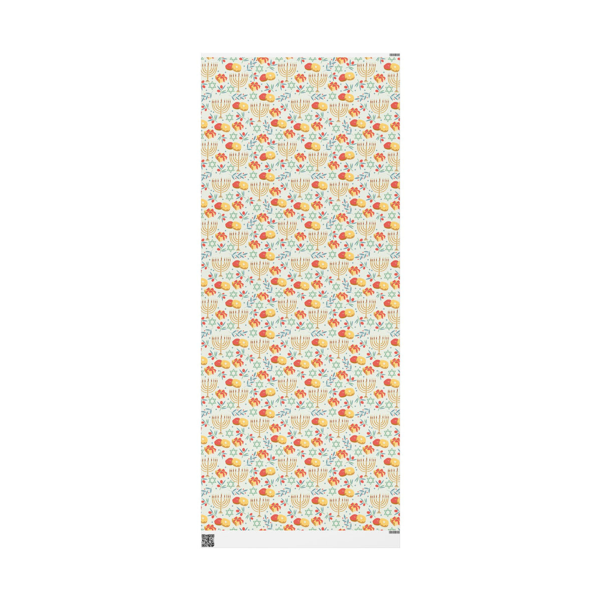 Hanukkah Wrapping Paper - Cream Judaica Gift Wrap with Menorahs & Olive Branches