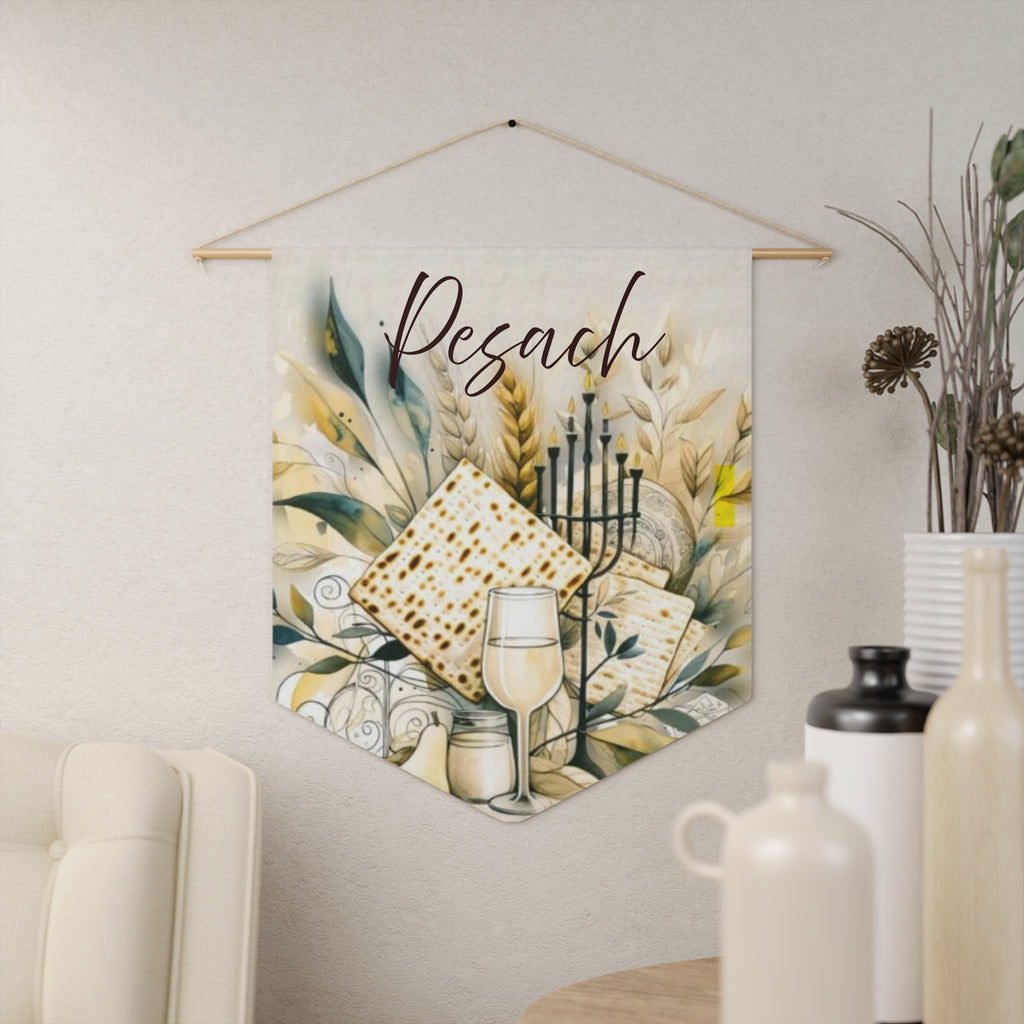 Pesach Passover Pennant | Matzah Wine Menorah Wall Banner