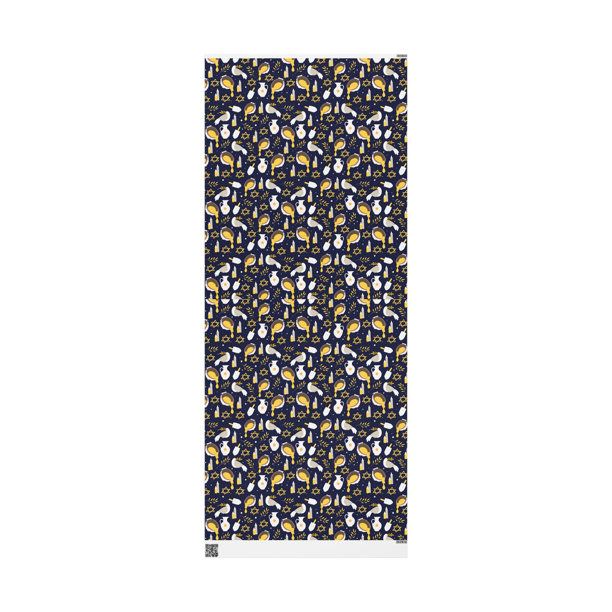 Navy & Gold Judaica Gift Wrap with Doves, Candles, and Stars of David