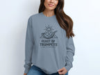 Gray long-sleeve shirt with "Feast of Trumpets - Call to Gather" text and shofar graphic.