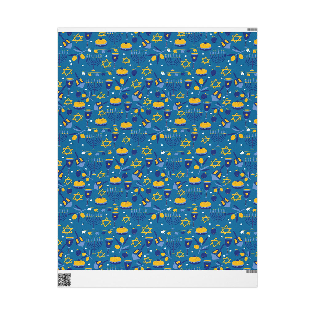Hanukkah Wrapping Paper - Blue Gift Wrap with Menorahs