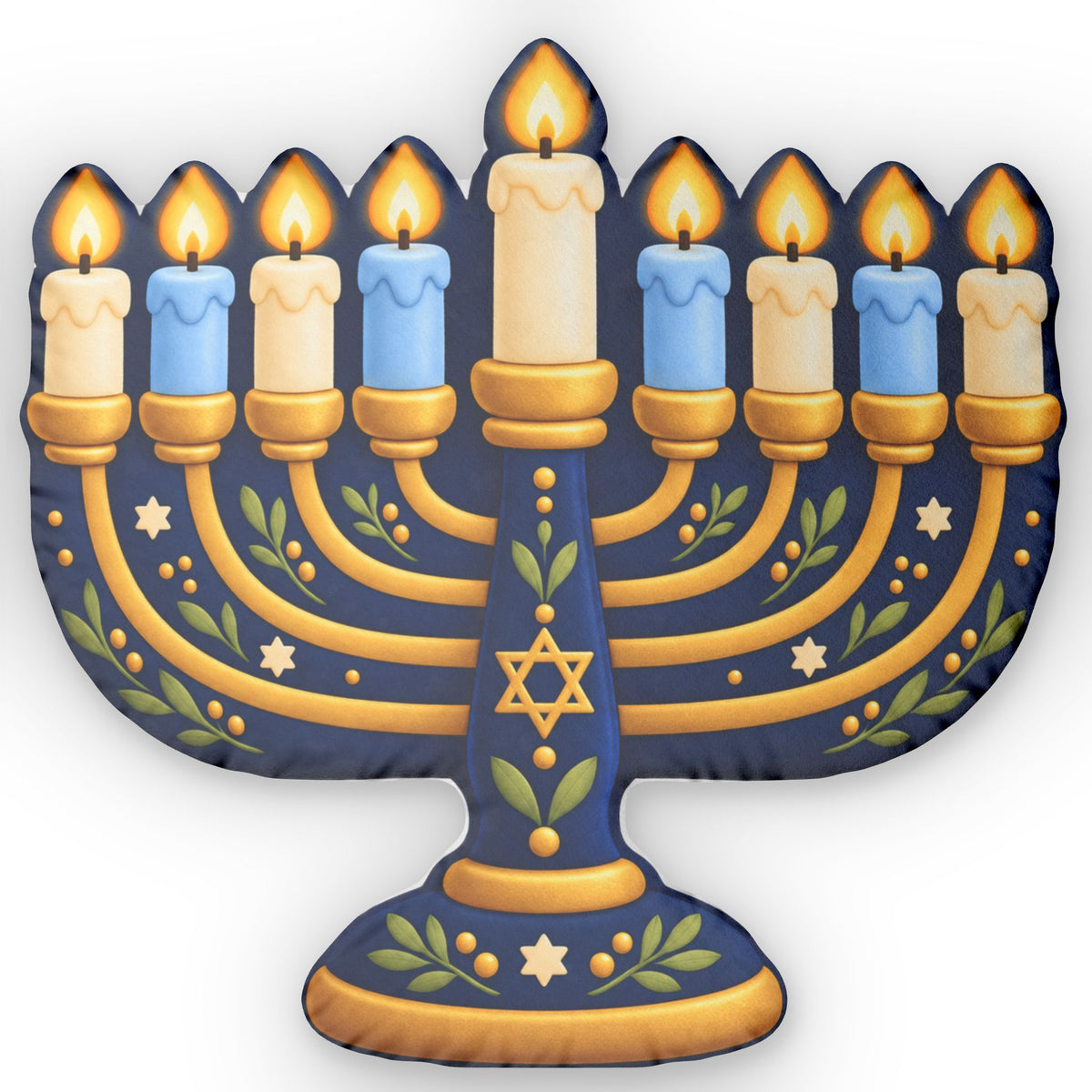 Hanukkiah Shaped Pillow – Blue & Gold Hanukkah Menorah Decorative Cushion