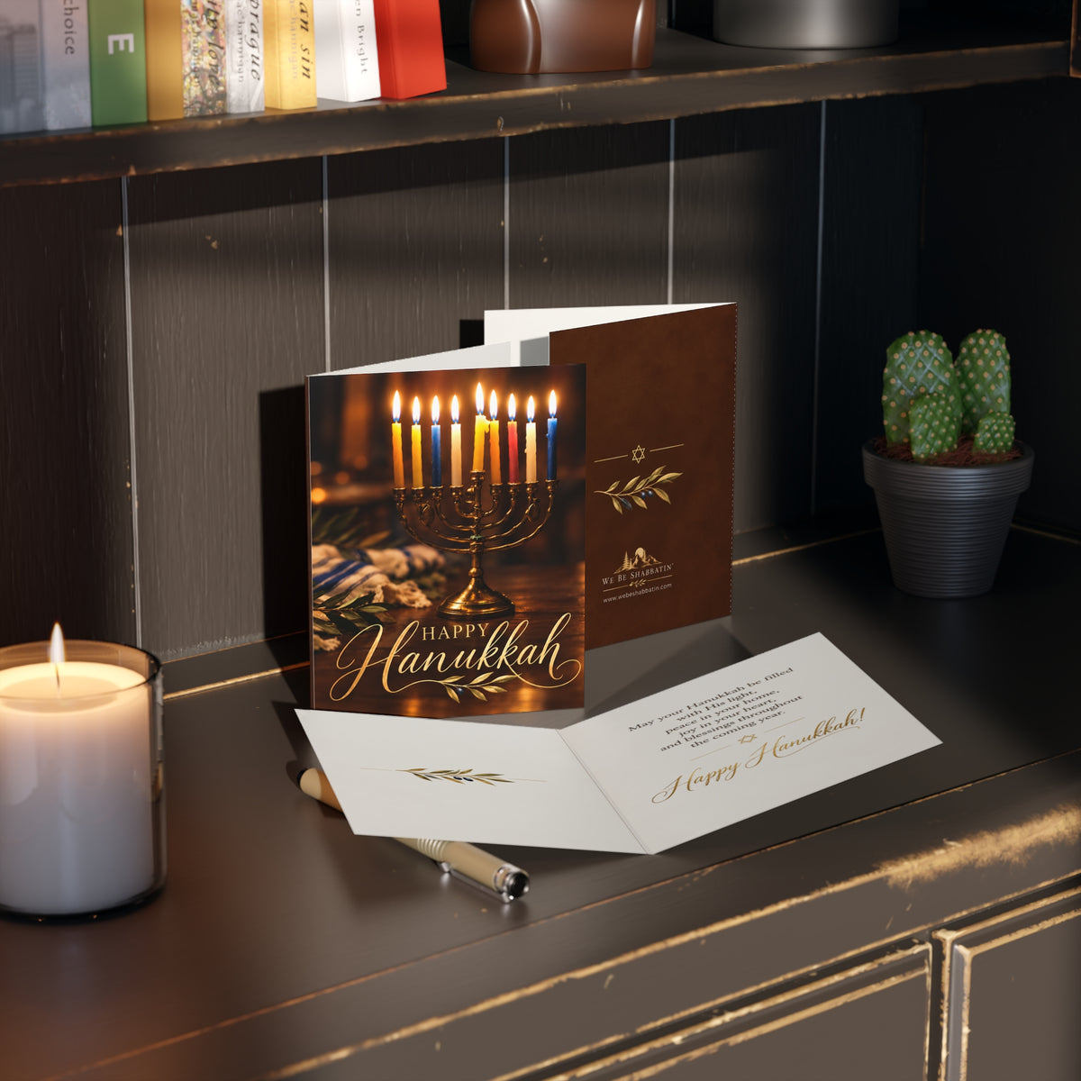 Happy Hanukkah Menorah Photo Card | Festival of Lights Greeting Card (8, 16, and 24 pcs)