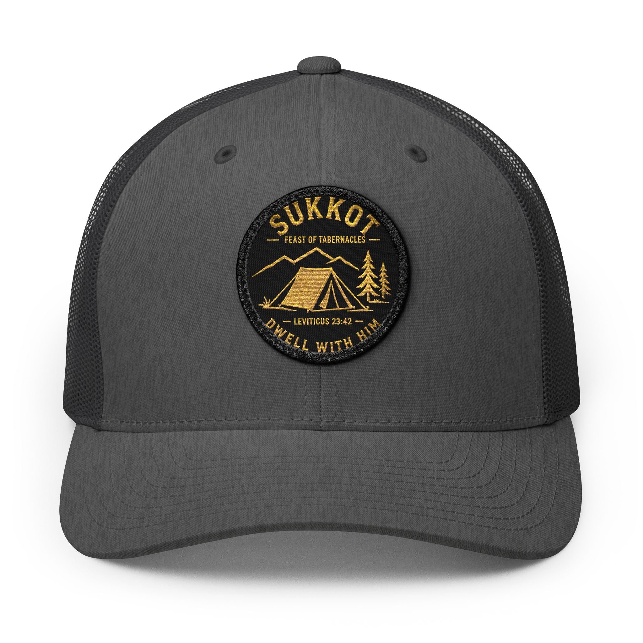 Men’s Sukkot Dwell with Him Hat | Embroidered Trucker Cap | Feast of Tabernacles Outdoor Apparel