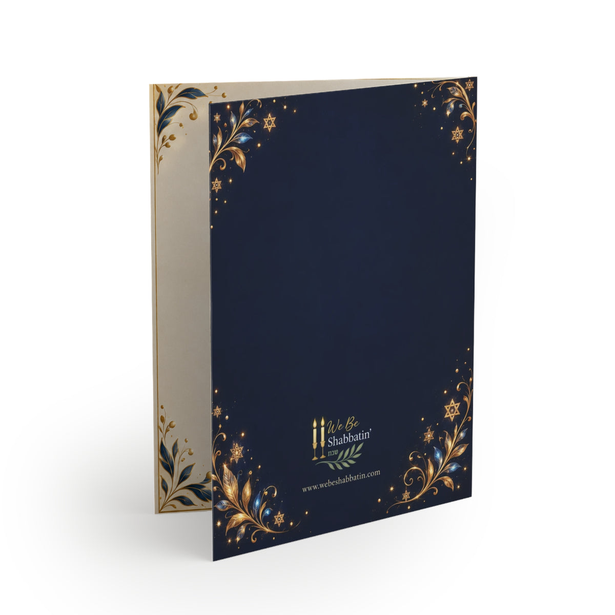 Elegant Gold Hanukkah Card | Ornate Menorah Festival of Lights Greeting Card (8, 16, and 24 pcs)