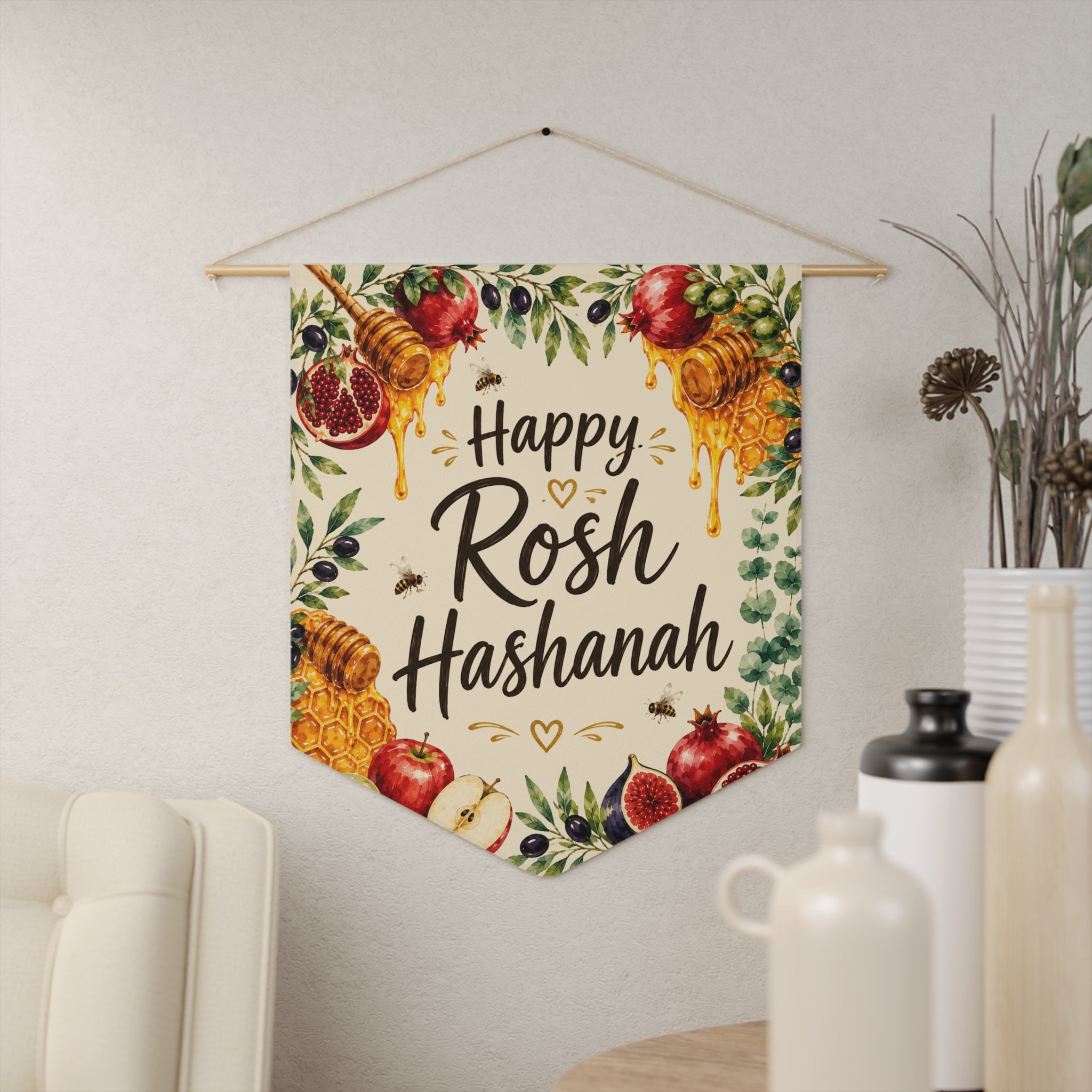 Happy Rosh Hashanah | Honey & Pomegranate Wall Pennant