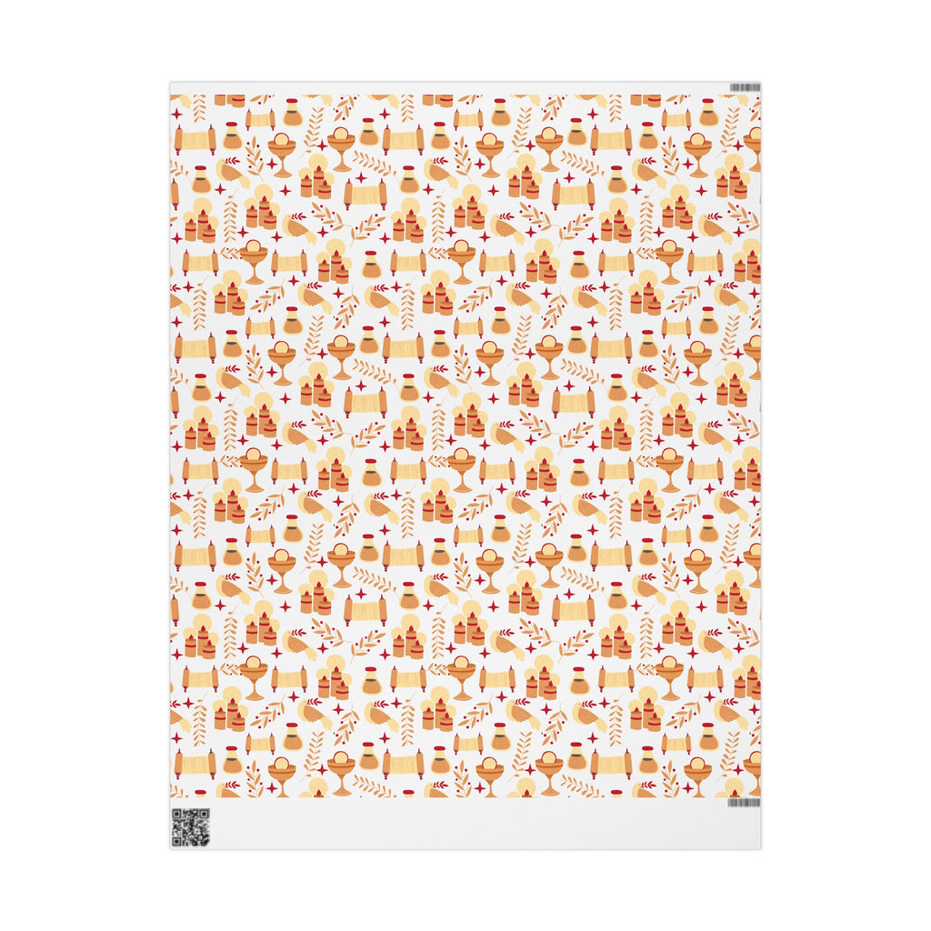 Golden Candle & Scroll Judaica Gift Wrap | Warm Red and Gold Holiday Wrapping Paper