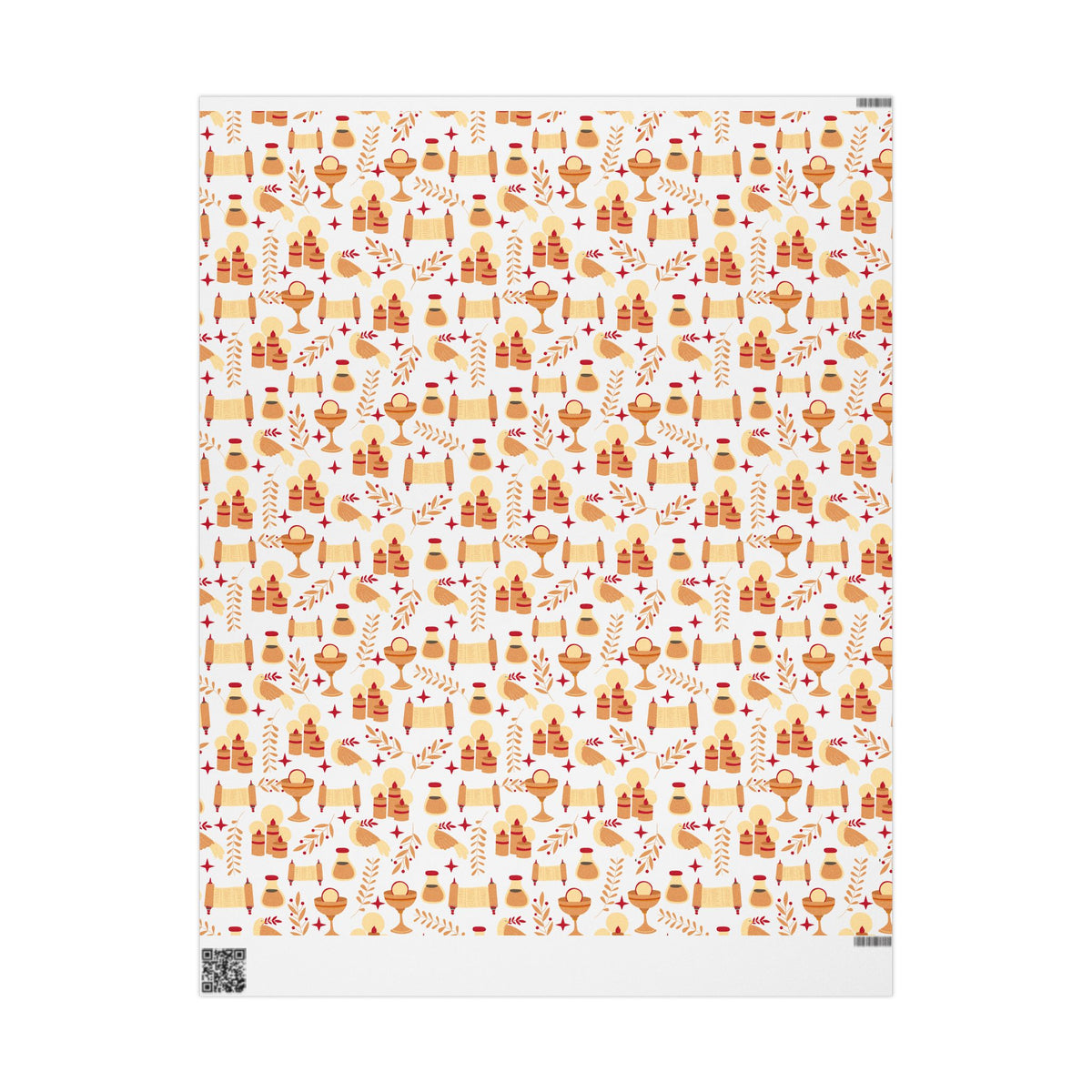 Golden Candle & Scroll Judaica Gift Wrap | Warm Red and Gold Holiday Wrapping Paper