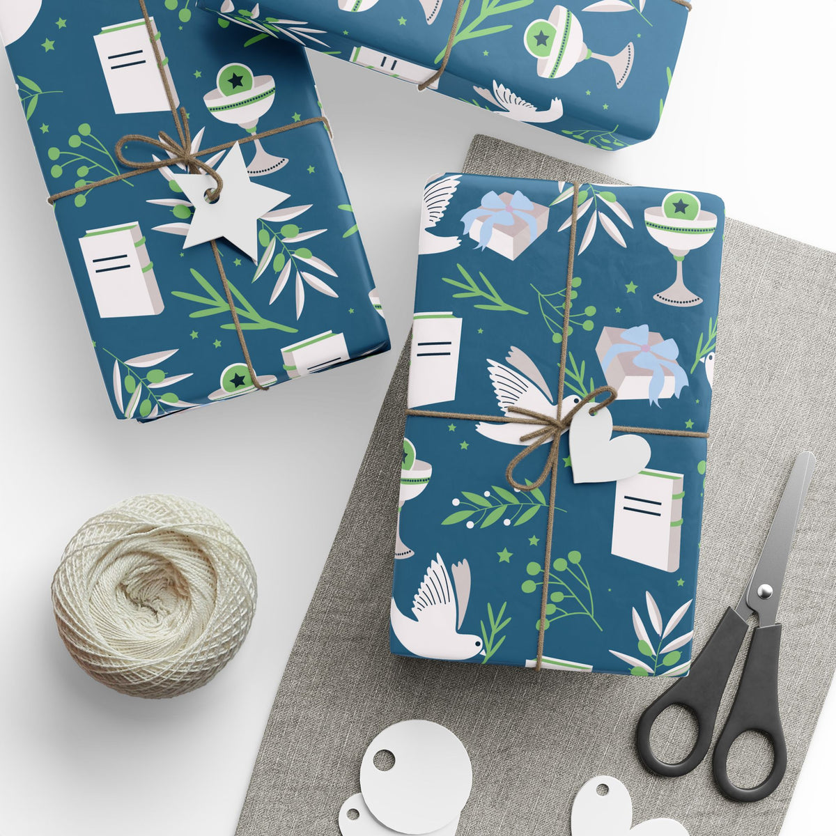 Dove & Olive Branch Gift Wrap with Torah Scrolls | Bar Mitzvah, Bat Mitzvah, Wedding, Holiday Gift Wrap