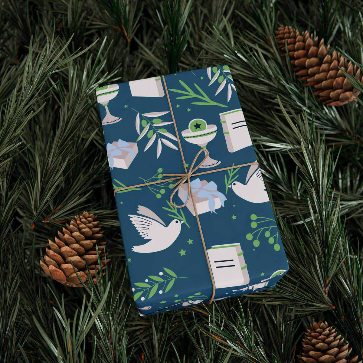 Dove & Olive Branch Gift Wrap with Torah Scrolls | Bar Mitzvah, Bat Mitzvah, Wedding, Holiday Gift Wrap