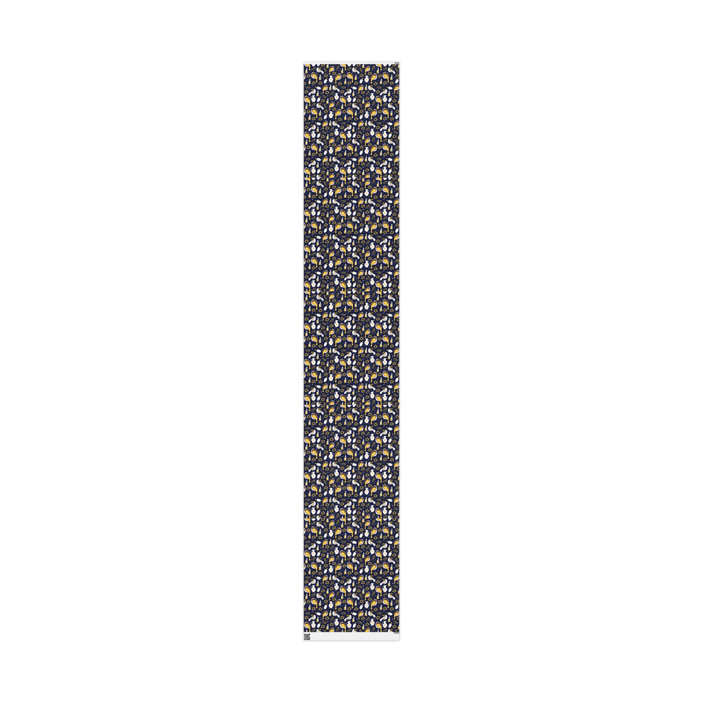 Navy & Gold Judaica Gift Wrap with Doves, Candles, and Stars of David