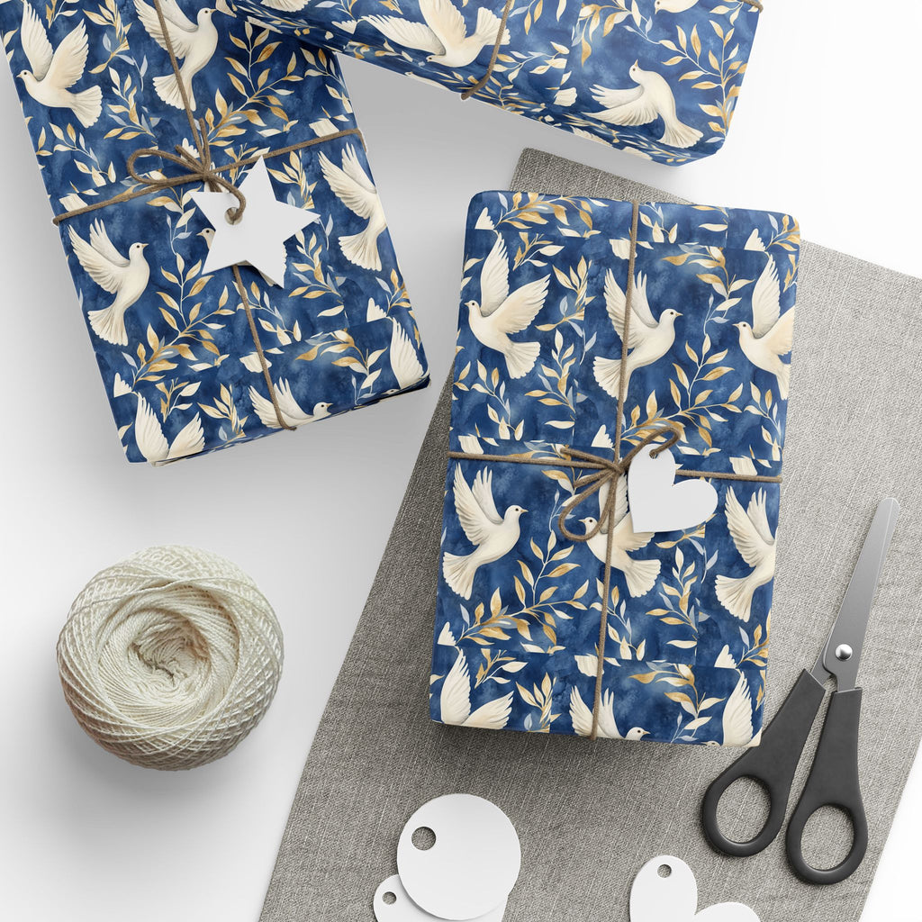 Peace Dove Wrapping Paper | Blue & Gold Judaica Gift Wrap