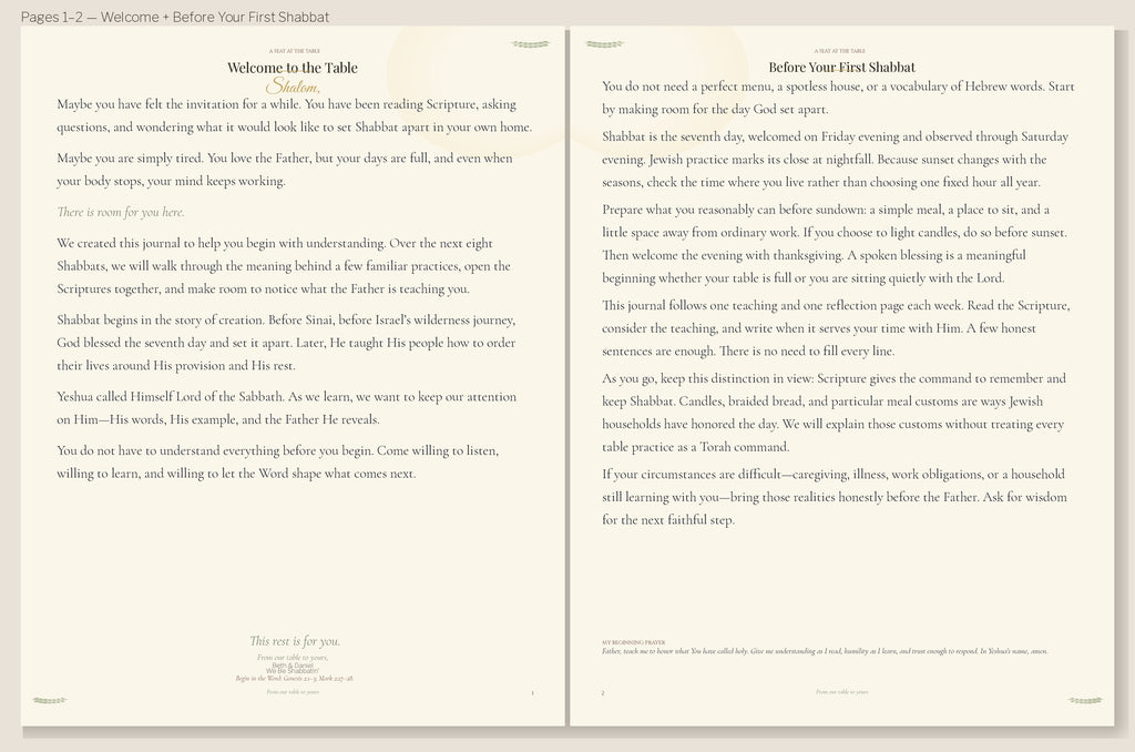 Open interior pages 1 and 2 of A Seat at the Table: A Beginner’s Guide to Shabbat