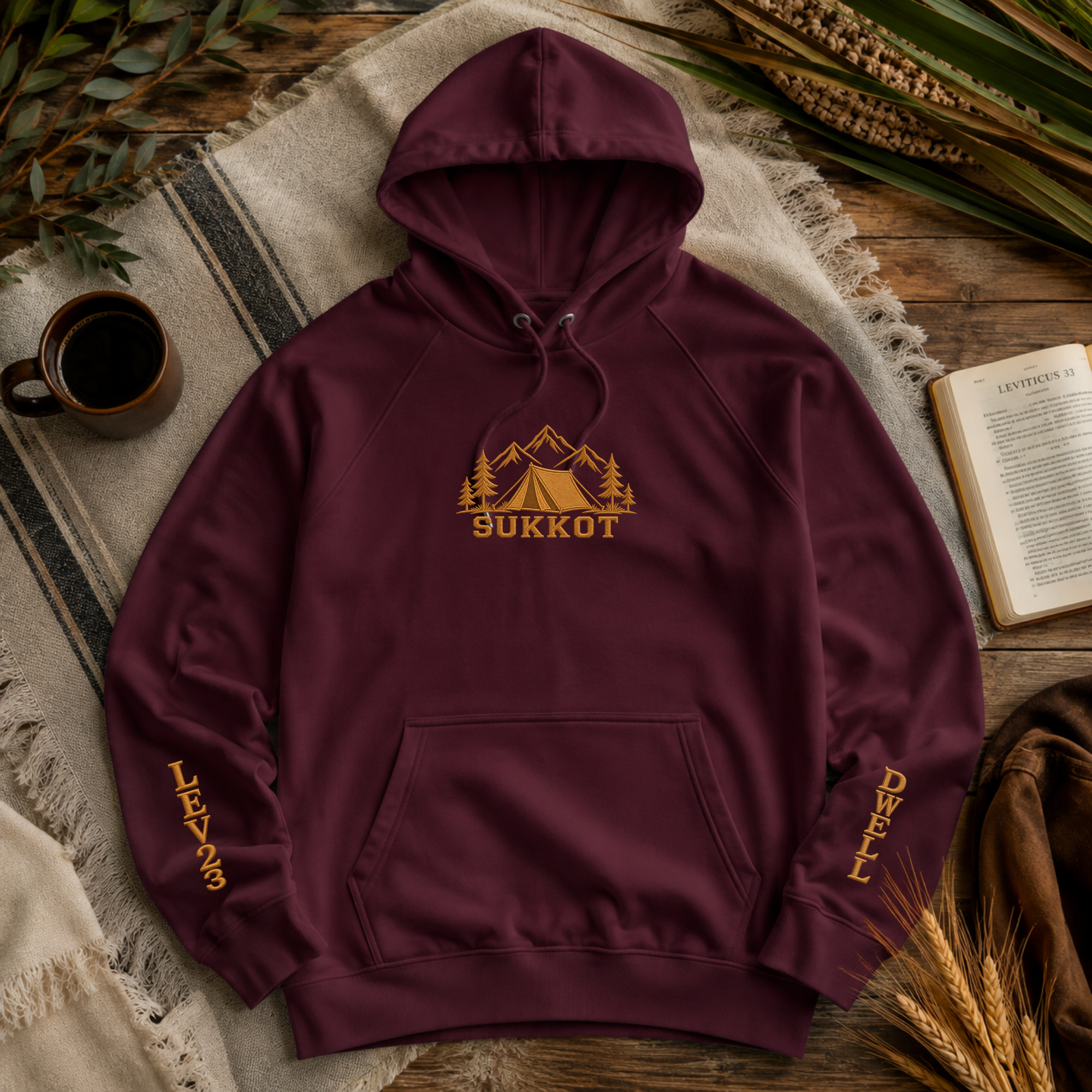 Limited Edition Sukkot Embroidered Hoodie | DWELL + Lev 23 Premium Feast Gear