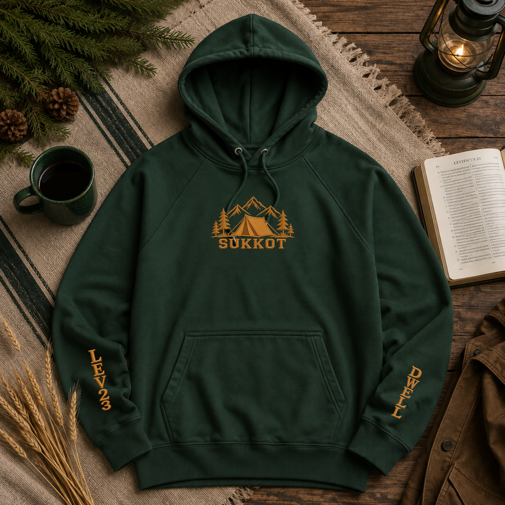 Limited Edition Sukkot Embroidered Hoodie | DWELL + Lev 23 Premium Feast Gear